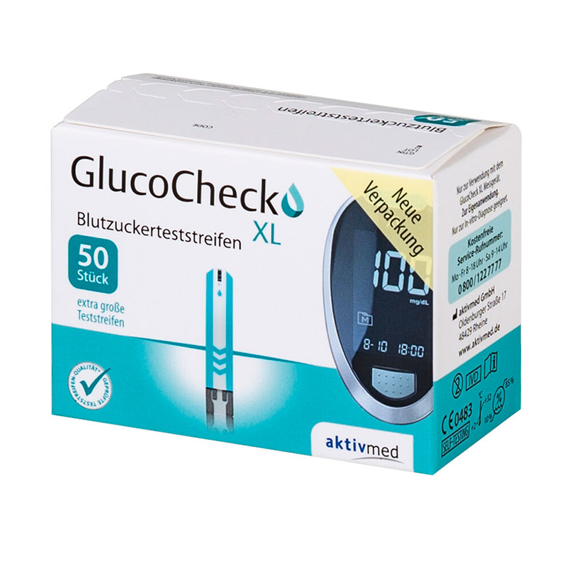 GlucoCheck XL Blutzuckerteststreifen Verpackung