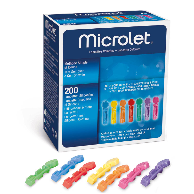 MICROLET Lanzetten farbig 200 Stück Verpackung