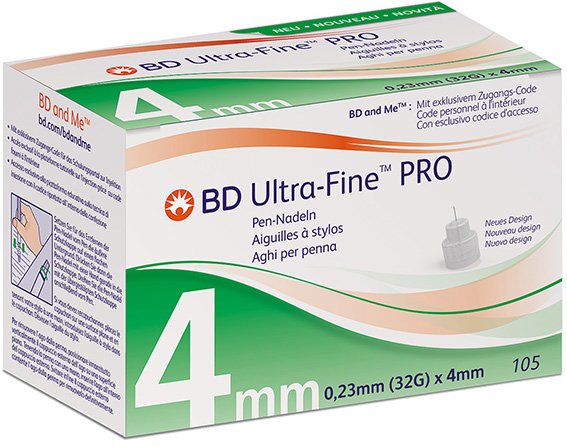 BD Micro-Fine Ultra Pro Pen-Nadeln 4 mm Verpackung mit 105 Stück Inhalt