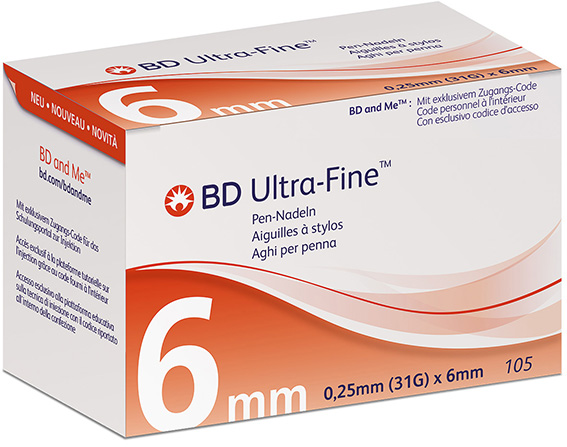 BD Micro-Fine Ultra Pro Pen-Nadeln 6 mm Verpackung mit 105 Stück Inhalt