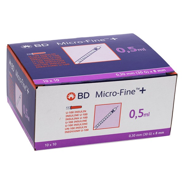 BD Micro-Fine™+ Insulinspritzen U100 0,5 mL 0,30 * 8 mm 100 Stk.